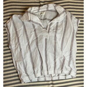 Lou & Grey Striped Collared Pullover Top Size Medium cotton and linen blend